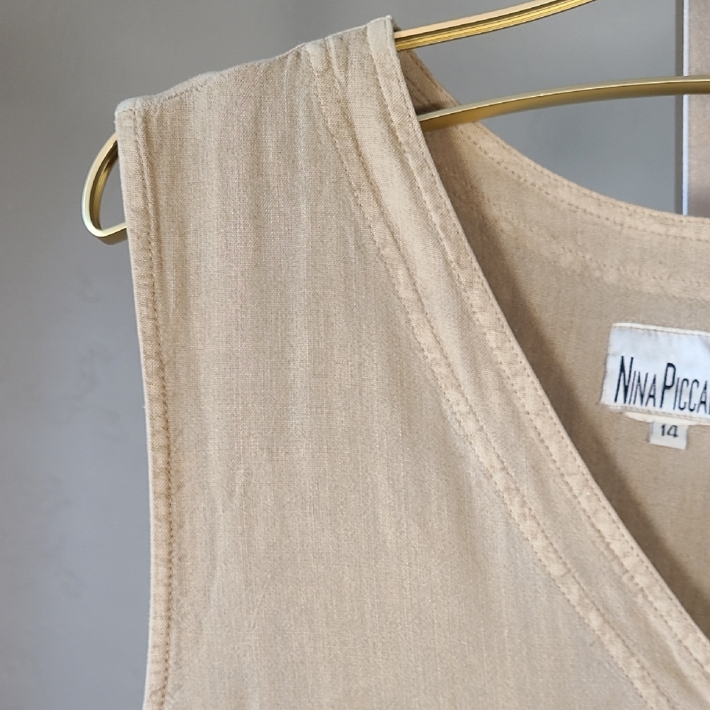 Nina Piccalino Vintage Sleeveless Tan Plaid Button Midi Dress - Picture 4 of 14